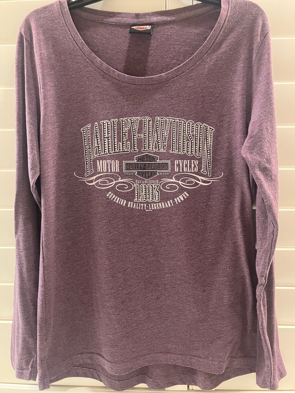 Harley-Davidson Plum Crewneck Long Sleeve Tee with Blingy White Logo